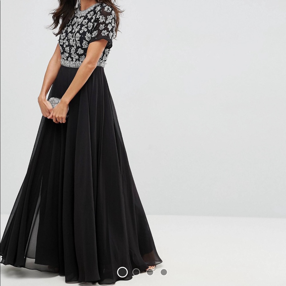 Black. Maxi. Beaded Torso. Chiffon Skirt. 1 piece